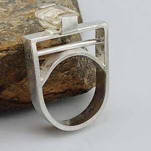 AVANT GARDE CITRINE EMERALS CUT RING HANDMADE IN STERLING SILVER SZ 7